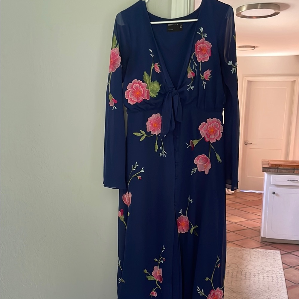 ASOS Blue Long Sleeve V-Neck Sundress for Weddings
